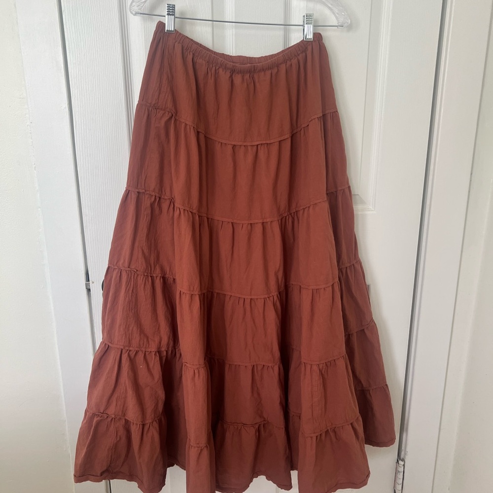 Bohme A-Line Tiered Skirt in Terracotta Size L - Picture 3 of 5